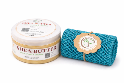 Organic Shea Butter & African Exfoliating Sponge Set (4oz / 70”) – Deep Hydration & Gentle Full-Body Exfoliation for Smooth, Radiant Skin