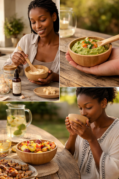 Mini Calabash Bowl Set with Spoon – Natural Wooden Bowl for Skincare, Dips & Daily Rituals