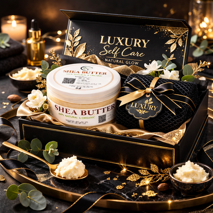 Organic Shea Butter & African Exfoliating Sponge Set (4oz / 70”) – Deep Hydration & Gentle Full-Body Exfoliation for Smooth, Radiant Skin