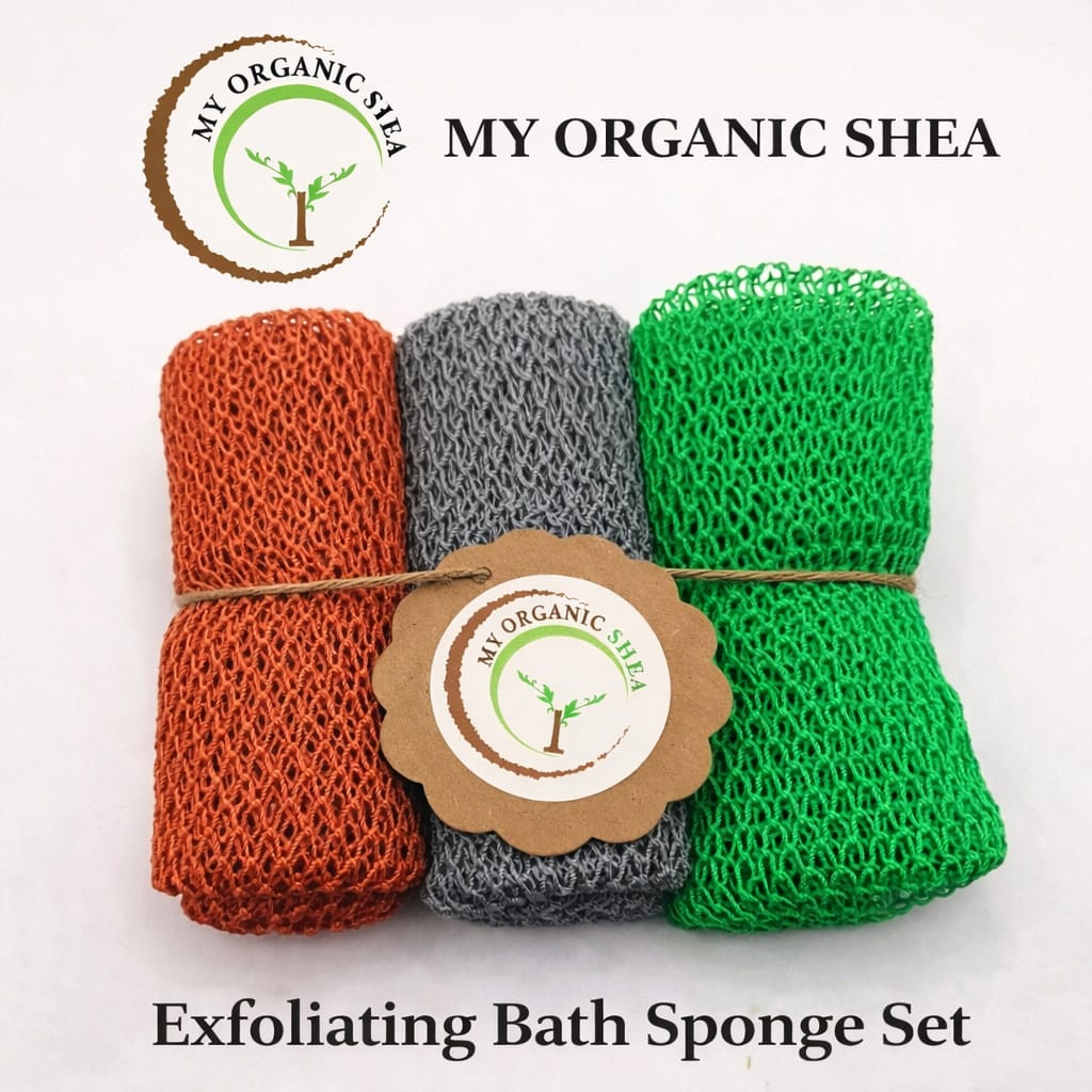 African Exfoliating Bath Net Sponge Sapɔ Loofah (3pcs) – Buy 2 Get 1 Free (Grey) | Deep Cleansing & Long-Lasting