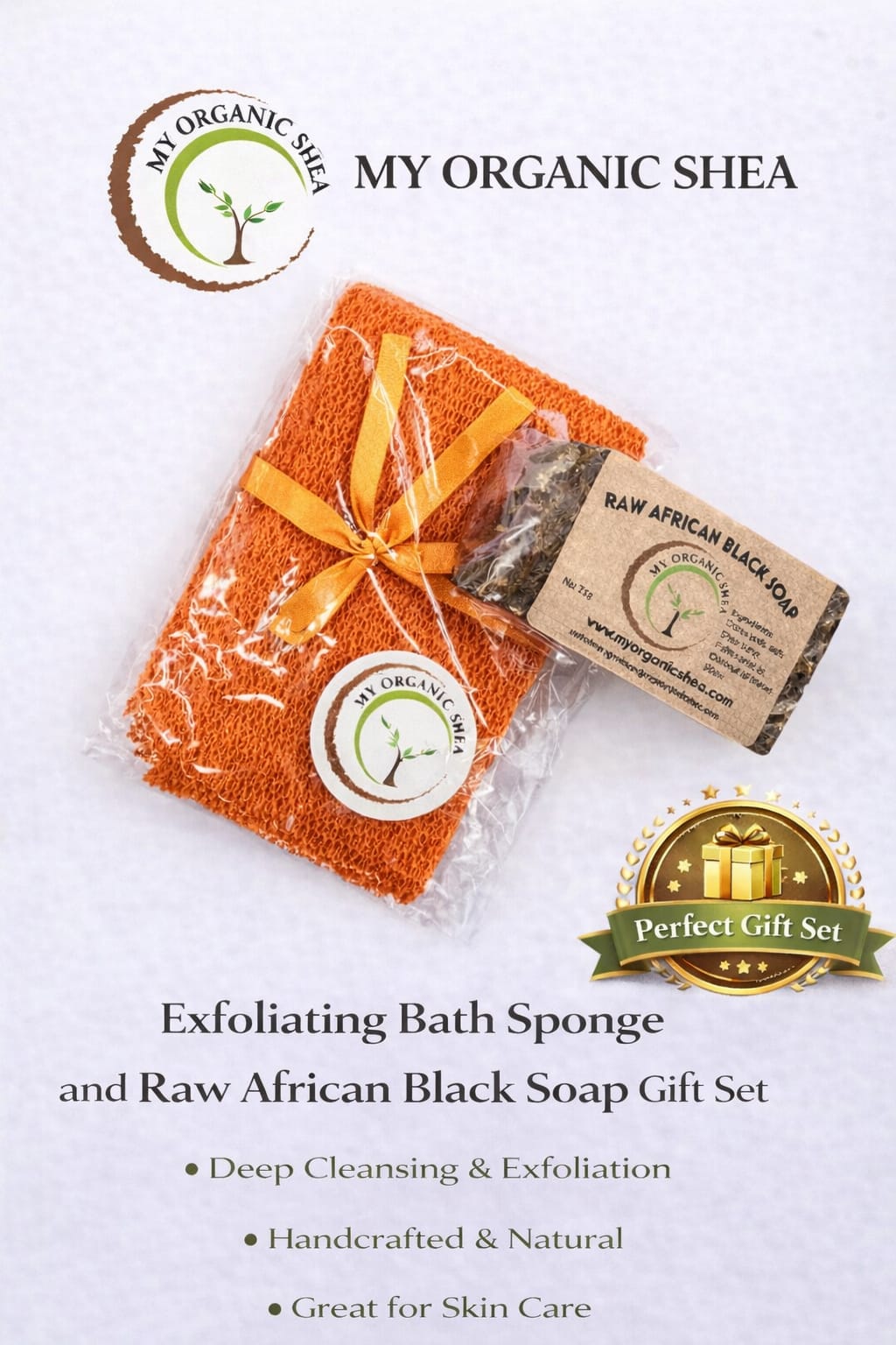 African exfoliating bath net sponge (50inches long stretched) and Raw African soap bar 4oz