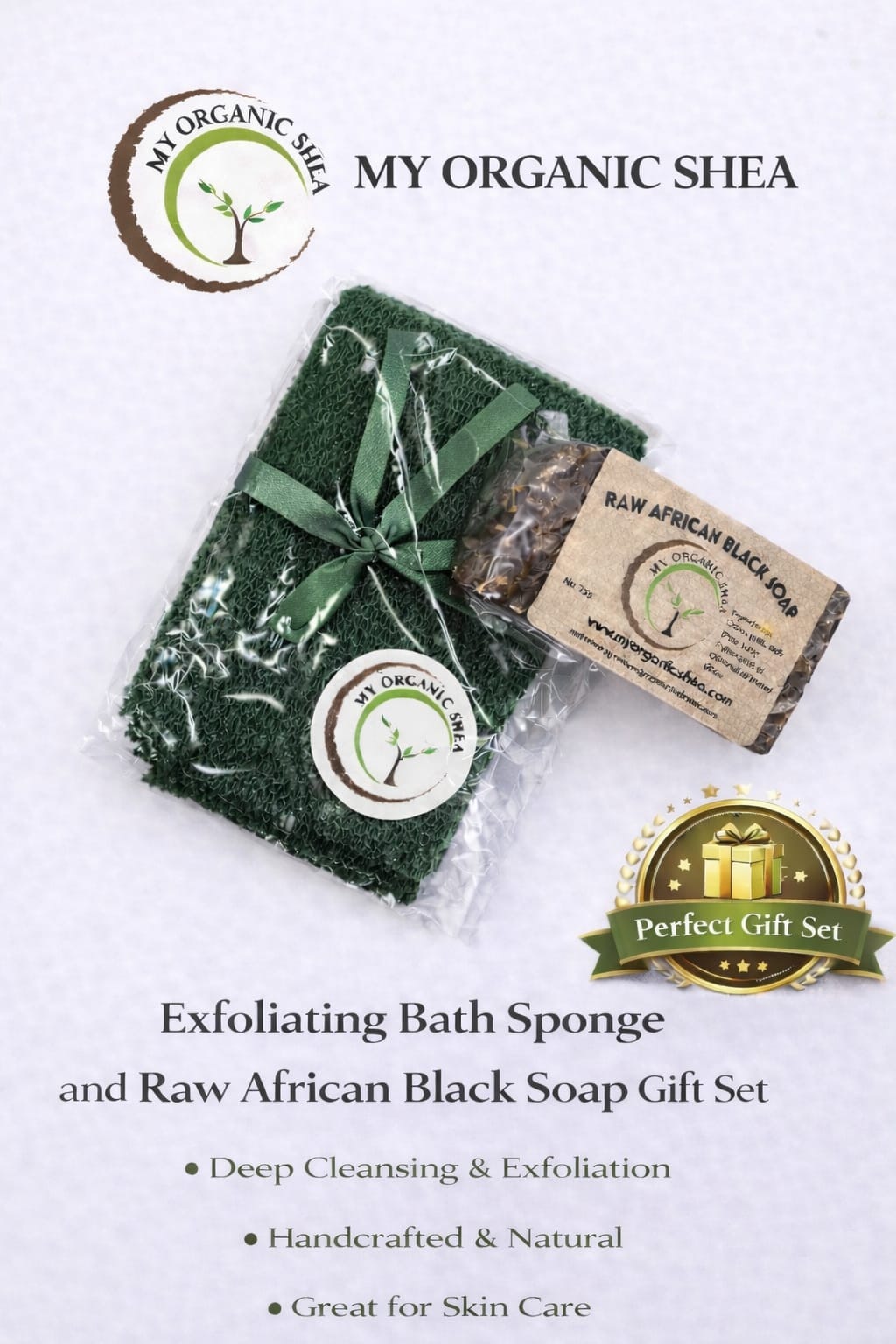 African exfoliating bath net sponge (70 inches long stretched) and Raw African soap bar 7.5oz