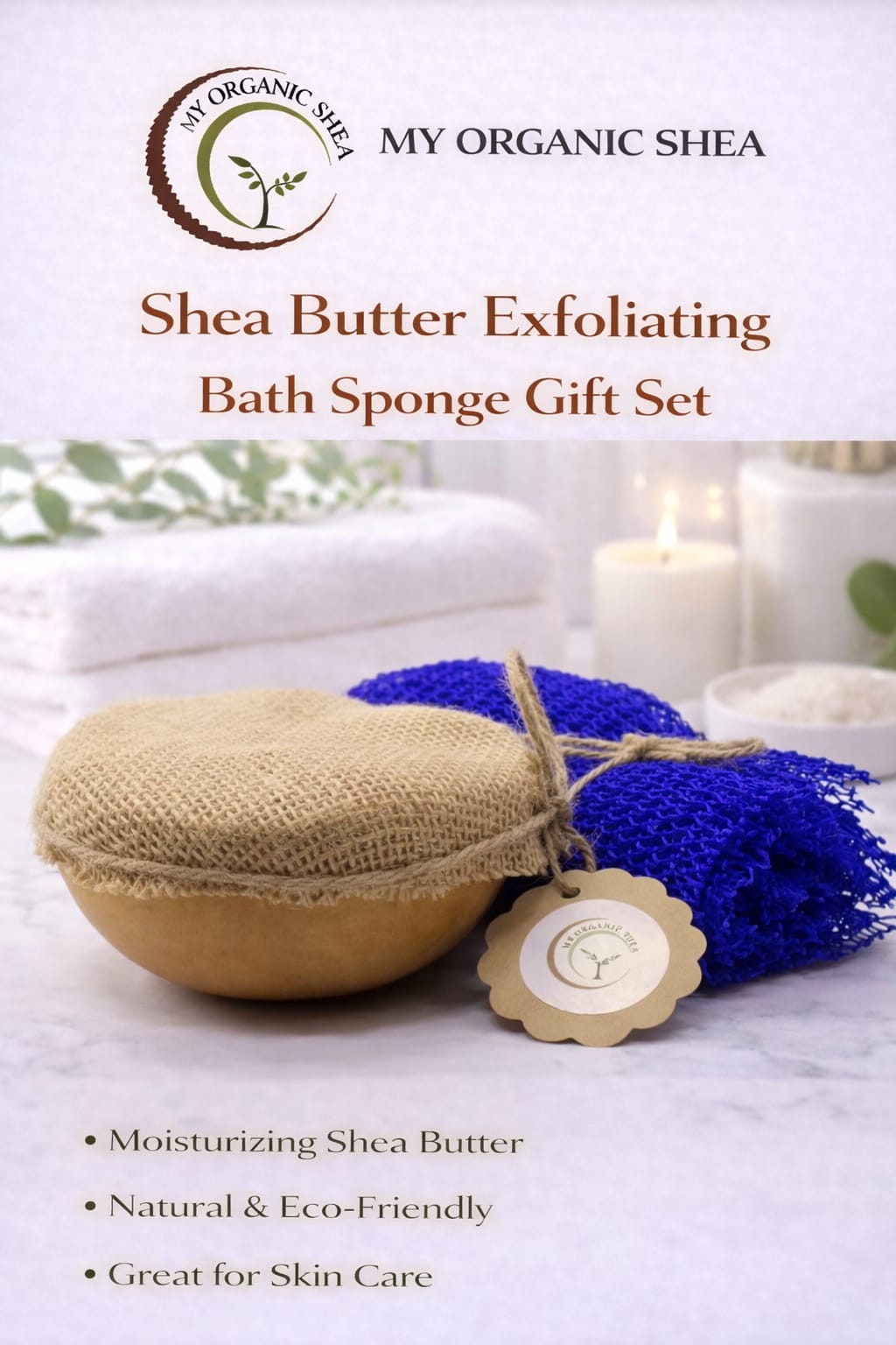 Unrefined Shea Butter in Calabash with Exfoliating Bath Net Sponge