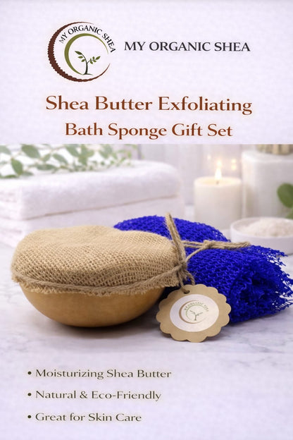 Unrefined Shea Butter in Calabash with Exfoliating Bath Net Sponge