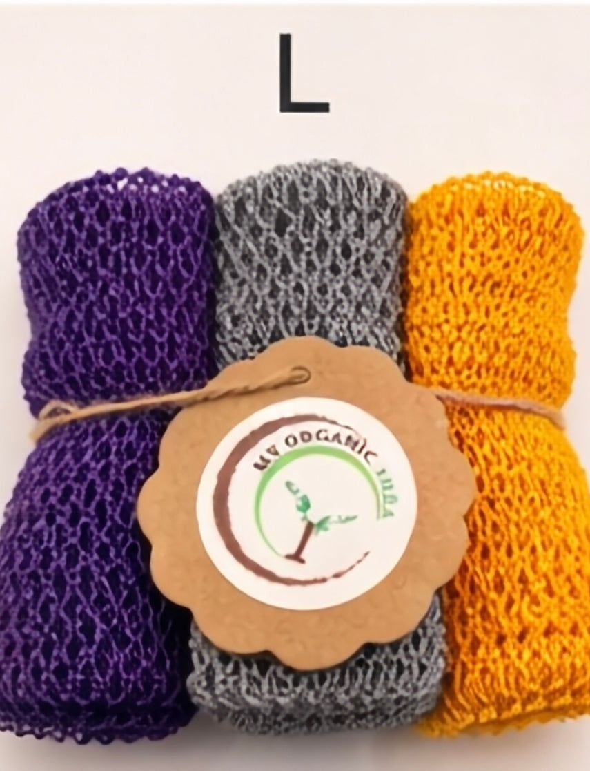 African Exfoliating Bath Net Sponge Sapɔ Loofah (3pcs) – Buy 2 Get 1 Free (Grey) | Deep Cleansing & Long-Lasting
