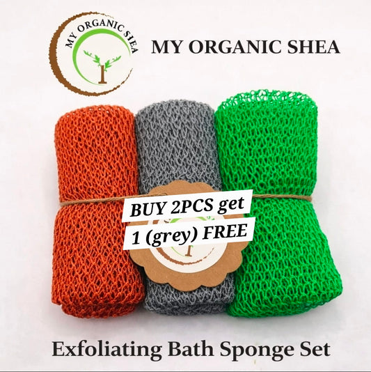 African Exfoliating Bath Net Sponge Sapɔ Loofah (3pcs) – Buy 2 Get 1 Free (Grey) | Deep Cleansing & Long-Lasting