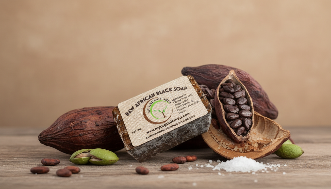 Authentic Raw African Black Soap Bar – Natural Handmade Cleanser for Acne, Dark Spots & Healthy Skin(8oz)