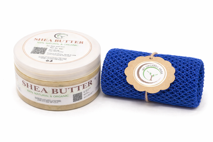 Organic Shea Butter & African Exfoliating Sponge Set (4oz / 70”) – Deep Hydration & Gentle Full-Body Exfoliation for Smooth, Radiant Skin