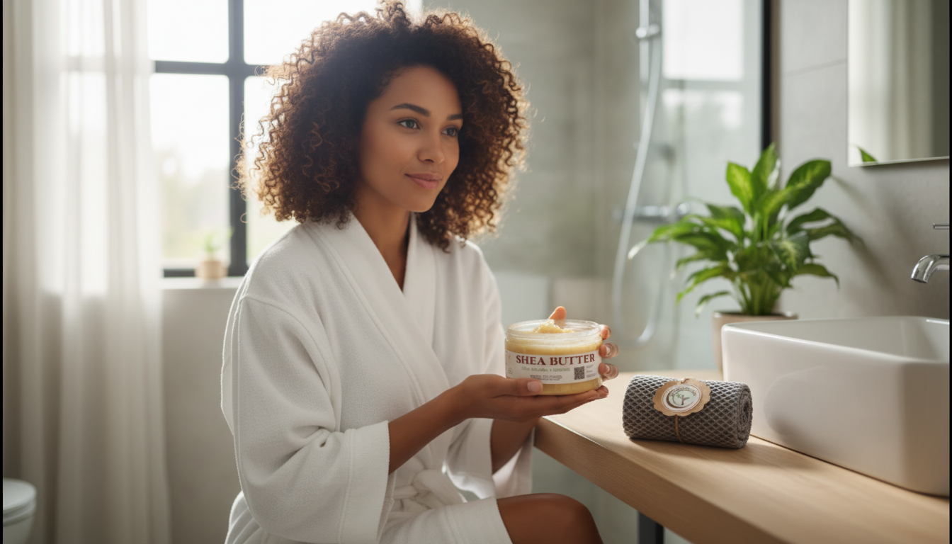 Organic Shea Butter & African Exfoliating Sponge Set (4oz / 70”) – Deep Hydration & Gentle Full-Body Exfoliation for Smooth, Radiant Skin