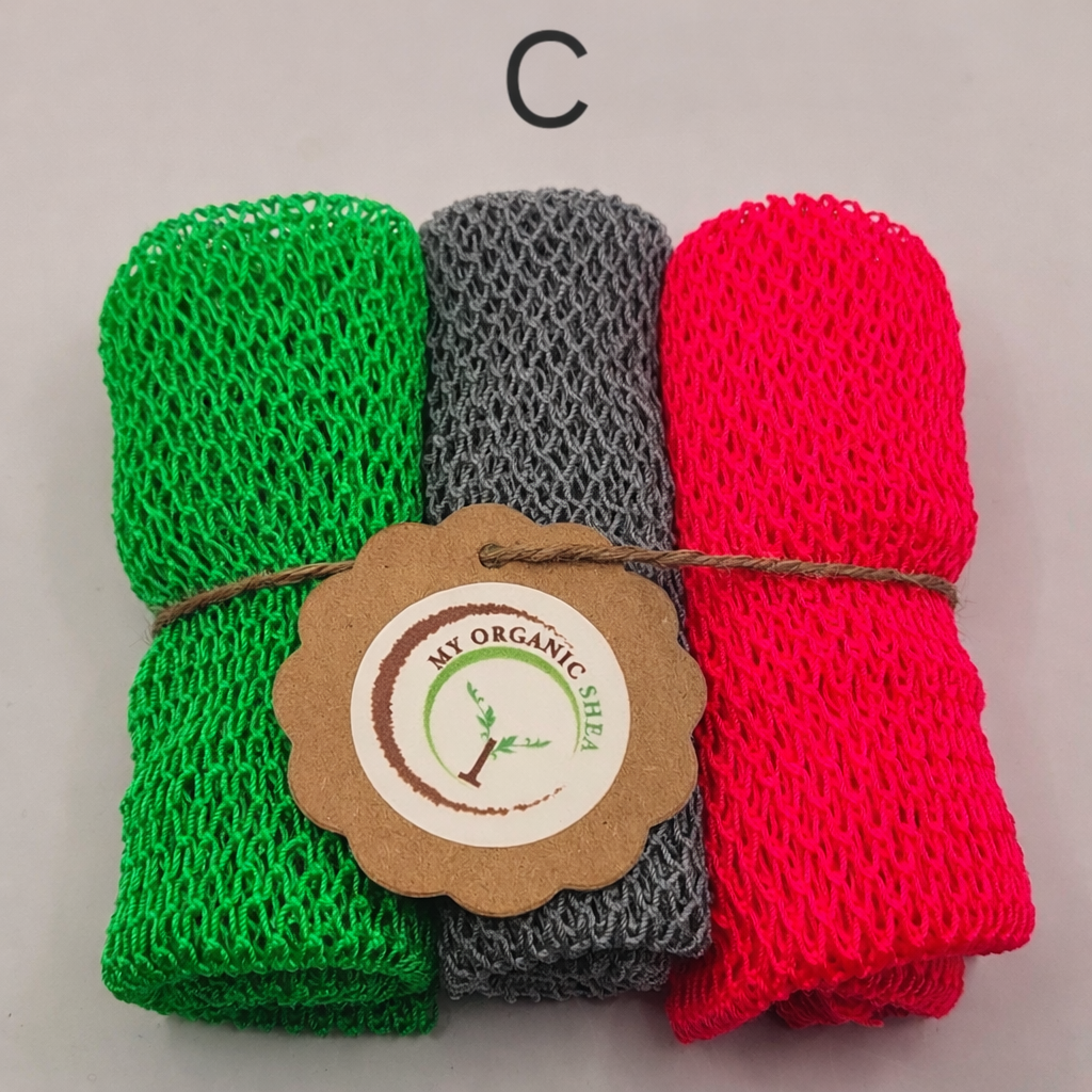African Exfoliating Bath Net Sponge Sapɔ Loofah (3pcs) – Buy 2 Get 1 Free (Grey) | Deep Cleansing & Long-Lasting