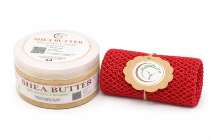 Organic Shea Butter & African Exfoliating Sponge Set | Deep Moisture, Natural Glow Routine(4z/50in)