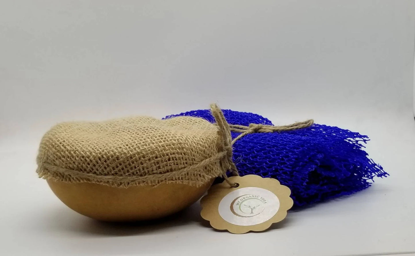 Unrefined Shea Butter in Calabash with Exfoliating Bath Net Sponge