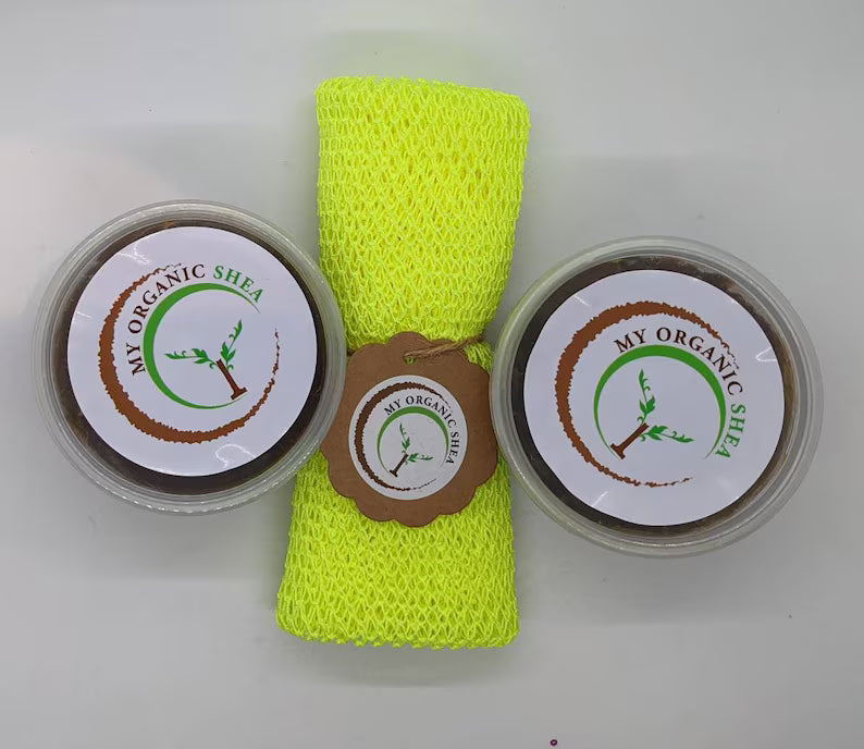 African Bath Net Sponge & African Black Soap Set – Exfoliating Body Wash Combo for Smooth, Glowing Skin
