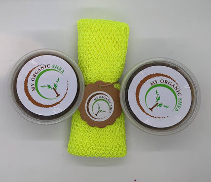 African Bath Net Sponge & African Black Soap Set – Exfoliating Body Wash Combo for Smooth, Glowing Skin