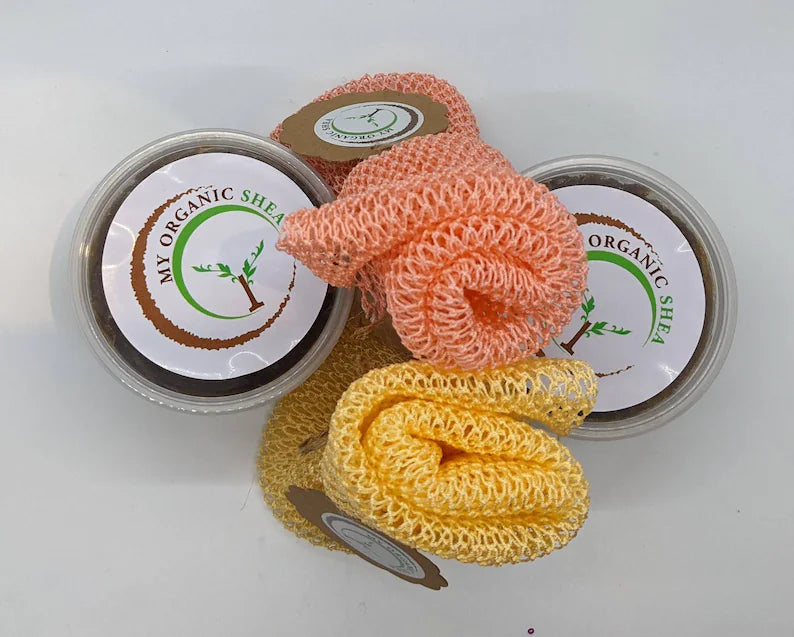 African Bath Net Sponge & African Black Soap Set – Exfoliating Body Wash Combo for Smooth, Glowing Skin