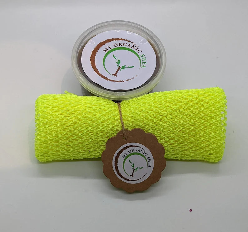 African Bath Net Sponge & African Black Soap Set – Exfoliating Body Wash Combo for Smooth, Glowing Skin