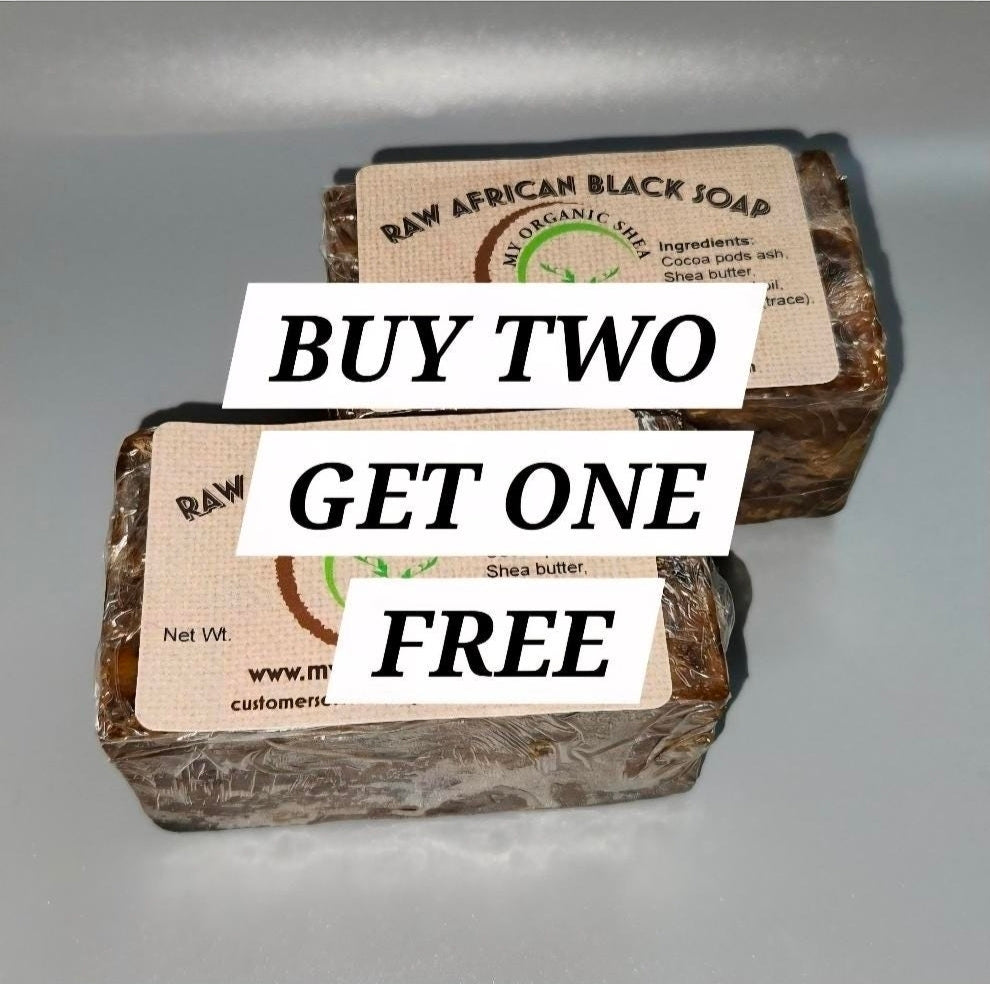 Authentic Raw African Black Soap Bar – Natural Handmade Cleanser for Healthy Skin(16oz) BUY 2 GET 1 FREE