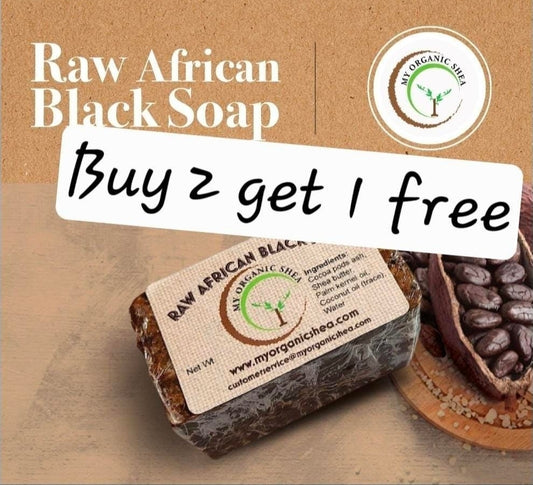 Authentic Raw African Black Soap Bar – Natural Handmade Cleanser for Healthy Skin(16oz) BUY 2 GET 1 FREE